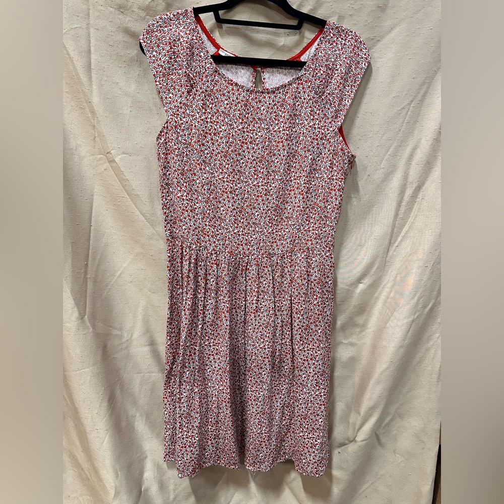 Promod Red and White Pleated Midi Sundress